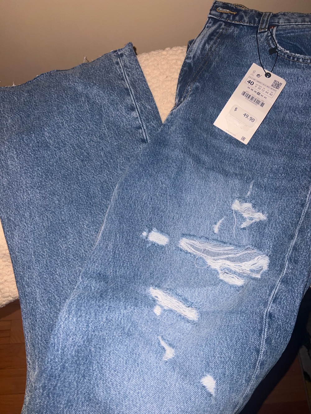 Zara Light Blue Distressed Relaxed Jeans